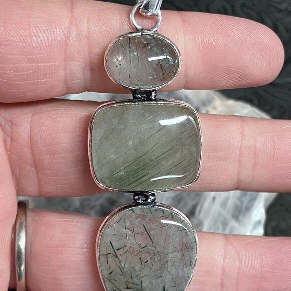 Green Rutilated Quartz Pendant Gemstone Crystal Jewelry - Picture 4 of 6